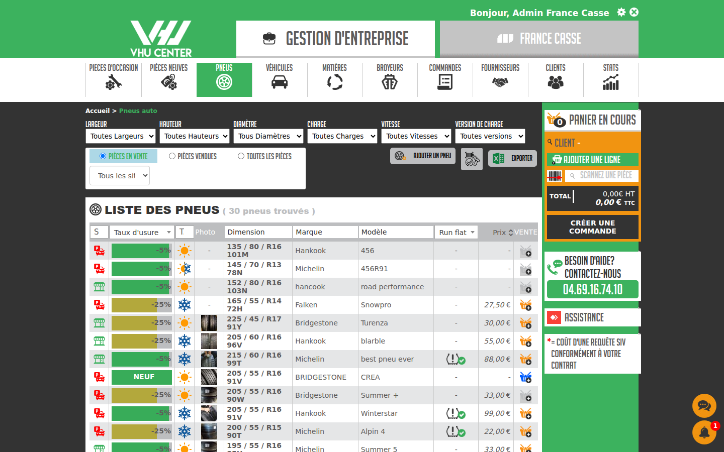 Gestion des pneumatiques dans VHU Center